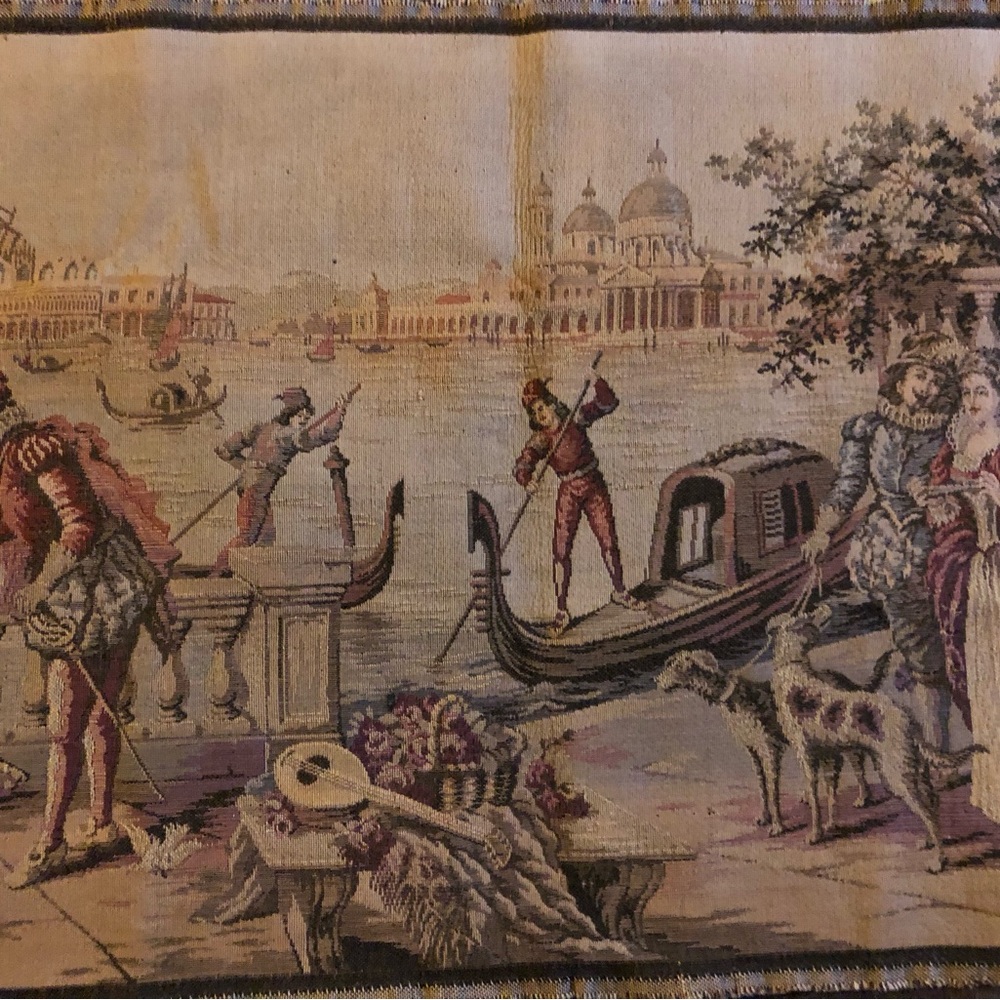 9886 Italian Tapestry of Venice's Grand Canal Good Color Stamped Italy 52”